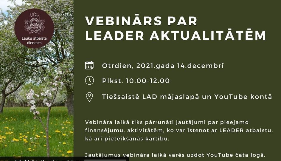 VEBINĀRS PAR LEADER AKTUALITĀTĒM