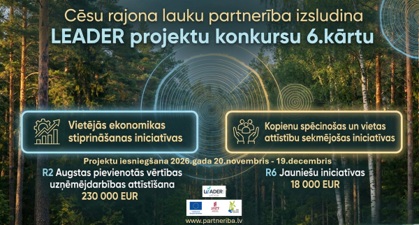 Izsludināta LEADER konkursa 6. kārta